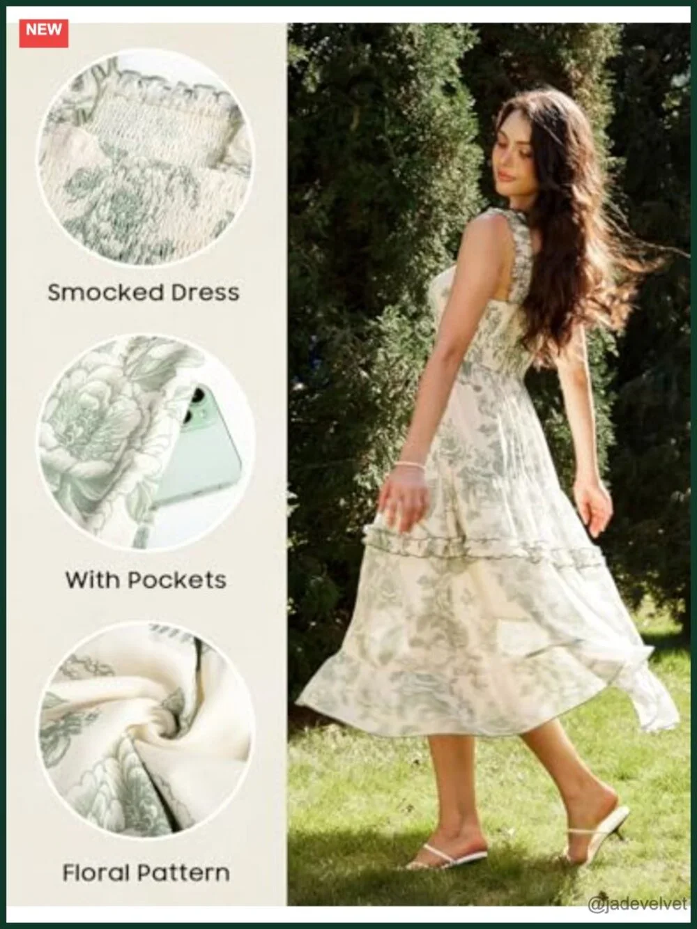 Floral Smocked Maxi Dress with Pockets, A-Line Sun Dress - Picture 3 of 6